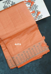 Dual Shade Mild Orange - Raaga - Semi Tussar Heart Stripes Border with piping