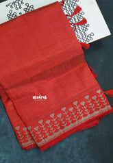 Dual Shade Classic Red - Raaga - Semi Tussar Heart Stripes Border with piping