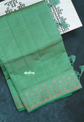 Dual Shade Seafoam Green - Raaga - Semi Tussar Heart Stripes Border with piping