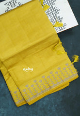 Dual Shade Pastel Golden Yellow - Raaga - Semi Tussar Heart Stripes Border with piping