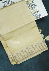 Dual Shade Ivory Cream - Raaga - Semi Tussar Heart Stripes Border with piping