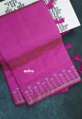 Dual Shade Magenta - Raaga - Semi Tussar Heart Stripes Border with piping