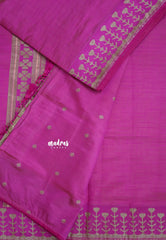 Dual Shade Magenta - Raaga - Semi Tussar Heart Stripes Border with piping