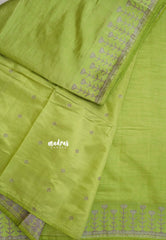 Dual Shade Light Green - Raaga - Semi Tussar Heart Stripes Border with piping