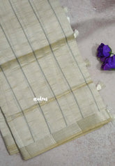 Ivory Cream - Raaga - Semi Tussar Saree Stripes Weaving Body with Tiny Border - Best for Small Functions