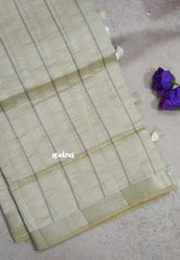 Ivory Cream - Raaga - Semi Tussar Saree Stripes Weaving Body with Tiny Border - Best for Small Functions