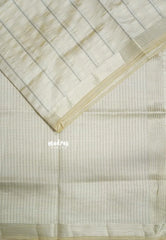 Ivory Cream - Raaga - Semi Tussar Saree Stripes Weaving Body with Tiny Border - Best for Small Functions