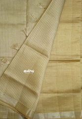 Golden Sandal Shine - Raaga - Semi Tussar Saree Stripes Weaving Body with Tiny Border - Best for Small Functions