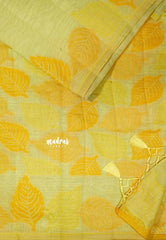 Lime Yellow - Raaga - Lightweight Semi tussar thread weaving leaf border