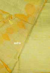 Lime Yellow - Raaga - Lightweight Semi tussar thread weaving leaf border
