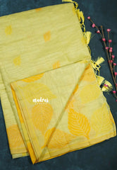Lime Yellow - Raaga - Lightweight Semi tussar thread weaving leaf border
