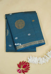 Peacock Blue - Raaga - Semi Tussar Saree Thread Weaving Buttas with Tiny Border