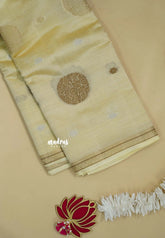 Ivory Cream - Raaga - Semi Tussar Saree Thread Weaving Buttas with Tiny Border