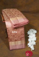 Dual Shade Muted Onion Peach - Raaga - Semi Tussar Saree Emboss Floral Weaving Body with Skirt Border - Best for Small Functions