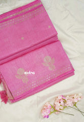 Rose Pink - Raaga - Lightweight Semi tussar saree with zari bloom border with buttas - Perfect for Festive Moments