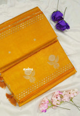 Orange Yellow - Raaga - Lightweight Semi tussar saree with zari bloom border with buttas - Perfect for Festive Moments