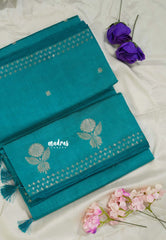 Teal Green - Raaga - Lightweight Semi tussar saree with zari bloom border with buttas - Perfect for Festive Moments
