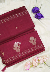 Winered - Raaga - Lightweight Semi tussar saree with zari bloom border with buttas - Perfect for Festive Moments