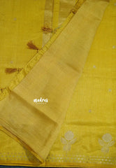 Greenish Yellow - Raaga - Lightweight Semi tussar saree with zari bloom border with buttas - Perfect for Festive Moments