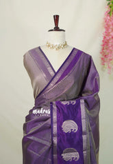 Golden Shade Royal Purple - Raaga - Semi Tussar Saree with Tissue Weaving Body - Best for Small Functions