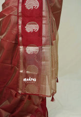 Golden Shade Reddish Maroon - Raaga - Semi Tussar Saree with Tissue Weaving Body - Best for Small Functions