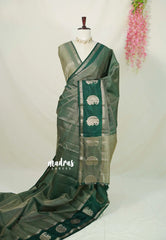 Golden Shade Emerald Green - Raaga - Semi Tussar Saree with Tissue Weaving Body - Best for Small Functions