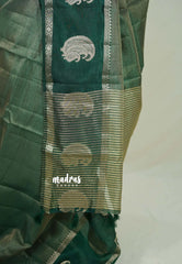 Golden Shade Emerald Green - Raaga - Semi Tussar Saree with Tissue Weaving Body - Best for Small Functions