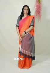 (PRE-BOOKING) Strawberry Orange Popsicle - Linen Cotton Saree with Gradient Ombre tone with Stripes Pallu and Blouse - Perfect for Office Wear | Summer wear | Casual Wear