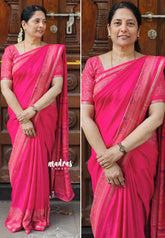 Pink - Isha - chanderi cotton with small gold tissue border