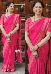 Pink - Isha - chanderi cotton with small gold tissue border