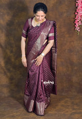 Kaapi Mohanam - Dark Coffee Brown - Durga - Banarasi Semi Silk Zari Border with Buttas - Best for Festive Celebration