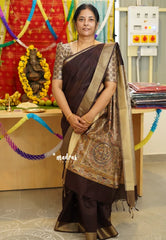 (Pre-Booking) brown - Roopa - Premium Chappa semi tussar with Madhubani art pallu