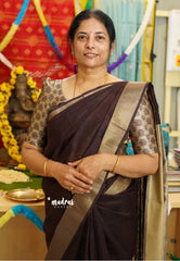 (Pre-Booking) brown - Roopa - Premium Chappa semi tussar with Madhubani art pallu