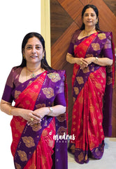 Chilli red with purple - Banarasi katan silk full weaving body - Durga