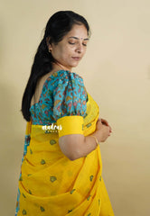 Mango Yellow - Light weight Linen cotton with kalamkari pallu and blouse