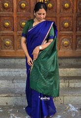 MS Blue - Maheswari - Premium lightweight cotton silk with contrast pallu and blouse