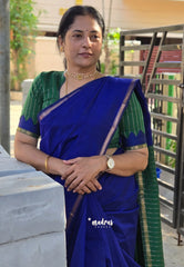 MS Blue - Maheswari - Premium lightweight cotton silk with contrast pallu and blouse