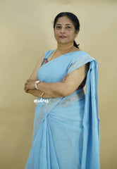 (PRE-BOOKING) Ocean Blue - Mia - Soft linen cotton with tissue border and printed blouse