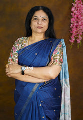Nightfall Blue - Neelambari - Semi Tussar Saree Tiny Border with kalamkari pallu and blouse - Perfect for Festive Wear