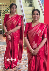Classic Red - Sri valli pure satin silk with vairaoosi full weaving and elephant border