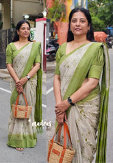 Green with jute - Sithara - Semi Tussar saree with gicha texture small embroidery