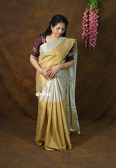 MoonSun Blend - Kushboo half and half gold and silver tissue silk Saree - Best for Small Functions