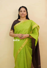 Parrot Green with Brown - Shalini Premium kota silk with small border contrast pallu and blouse