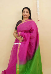 Magenta Pink with Green - Shalini Premium kota silk with small border contrast pallu and blouse