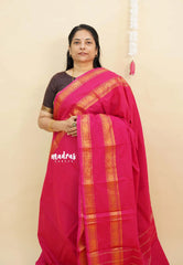 Queen's Pink - Karthigai silk cotton plain saree with Rettapetta Border