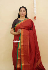 Kumkum Maroon - Karthigai silk cotton with golden stripes weaving