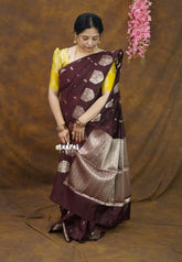 Coffee Brown - Vasantha Raagam - Banarasi mashru Silk with Antique Zari Border and buttas - Perfect for Wedding Wear