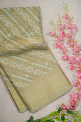 Pastel Olive Green - Ramyam - Soft Jute Banarasi Weaving with Grand Pallu and Blouse - Perfect for Reception Functions