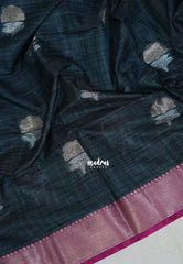Dark Teal Shade - Ramyam - Soft Jute Banarasi Silk with Contrast Pallu and Blouse - Perfect for Pooja Functions