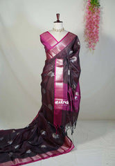 Winered Shade - Ramyam - Soft Jute Banarasi Silk with Contrast Pallu and Blouse - Perfect for Pooja Functions